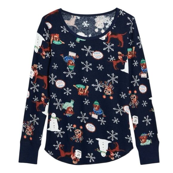 Festive Dog Print Thermal Knit Top - Picture 1 of 6